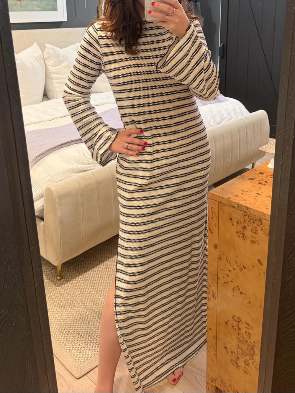 H&M Cream and Black Striped Maxi Dress